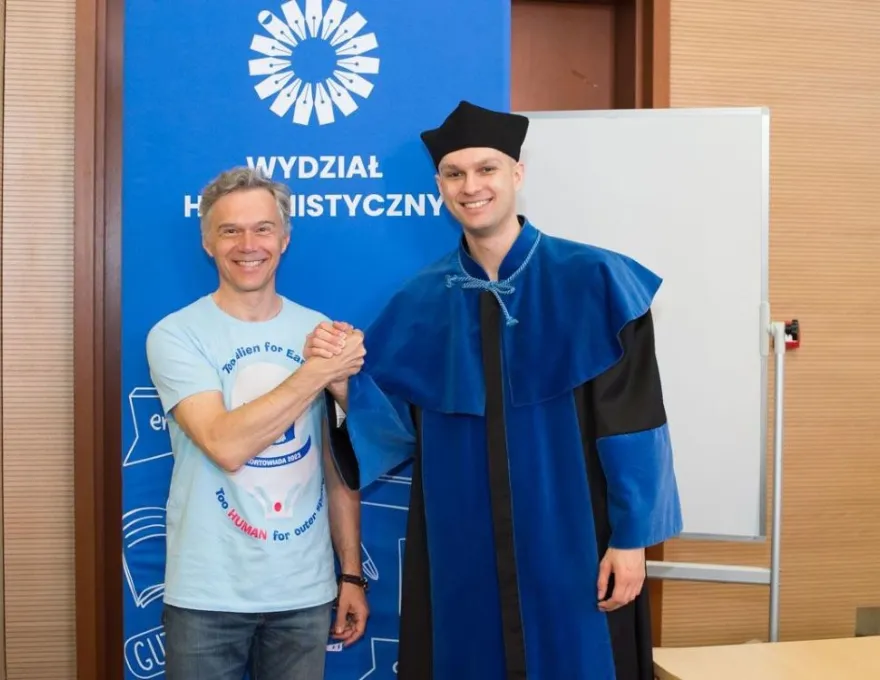 Prof. Mariusz Rutkowski oraz Arkadiusz Dziubak, przewodniczący RWSS Wydziału Humanistycznego