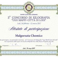 Linoryty Małgorzaty Chomicz wyróżnione w konkursie 3° Concorso di Xilografia "Ugo Maffi Città di Lodi"