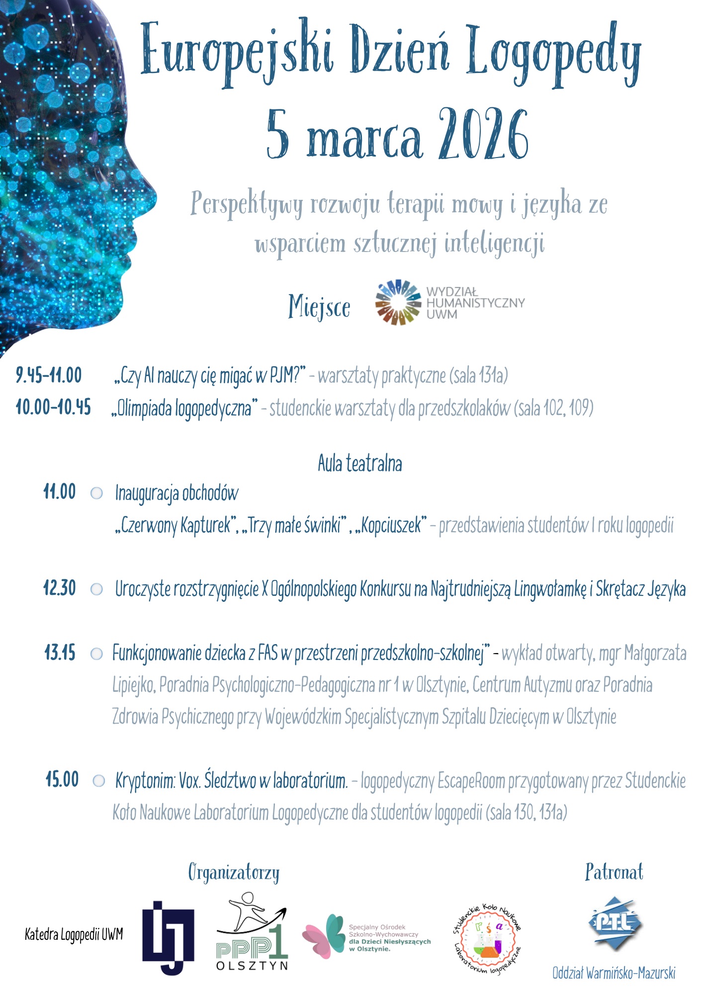 plakat promujący Europejski Dzień Logopedy na UWM 