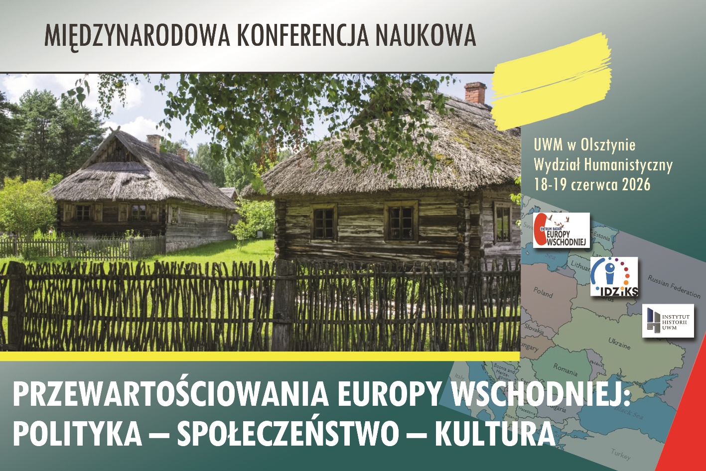 Plakat promujący międzynarodową konferencję naukową, zawiera nazwę, daty i logo organizatorów