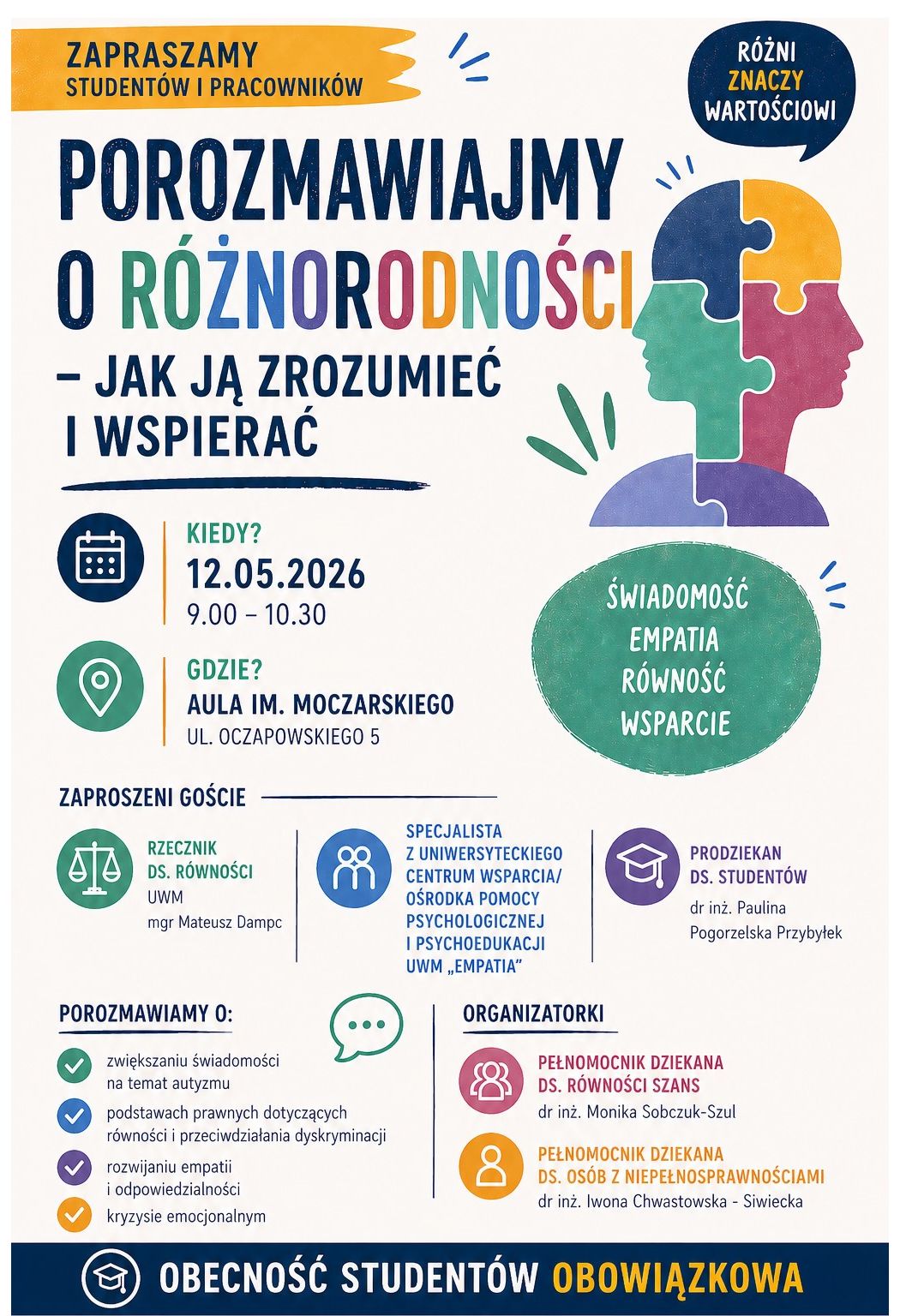 Plakat promujący spotkanie pt. "Porozmawiajmy o różnorodności" 