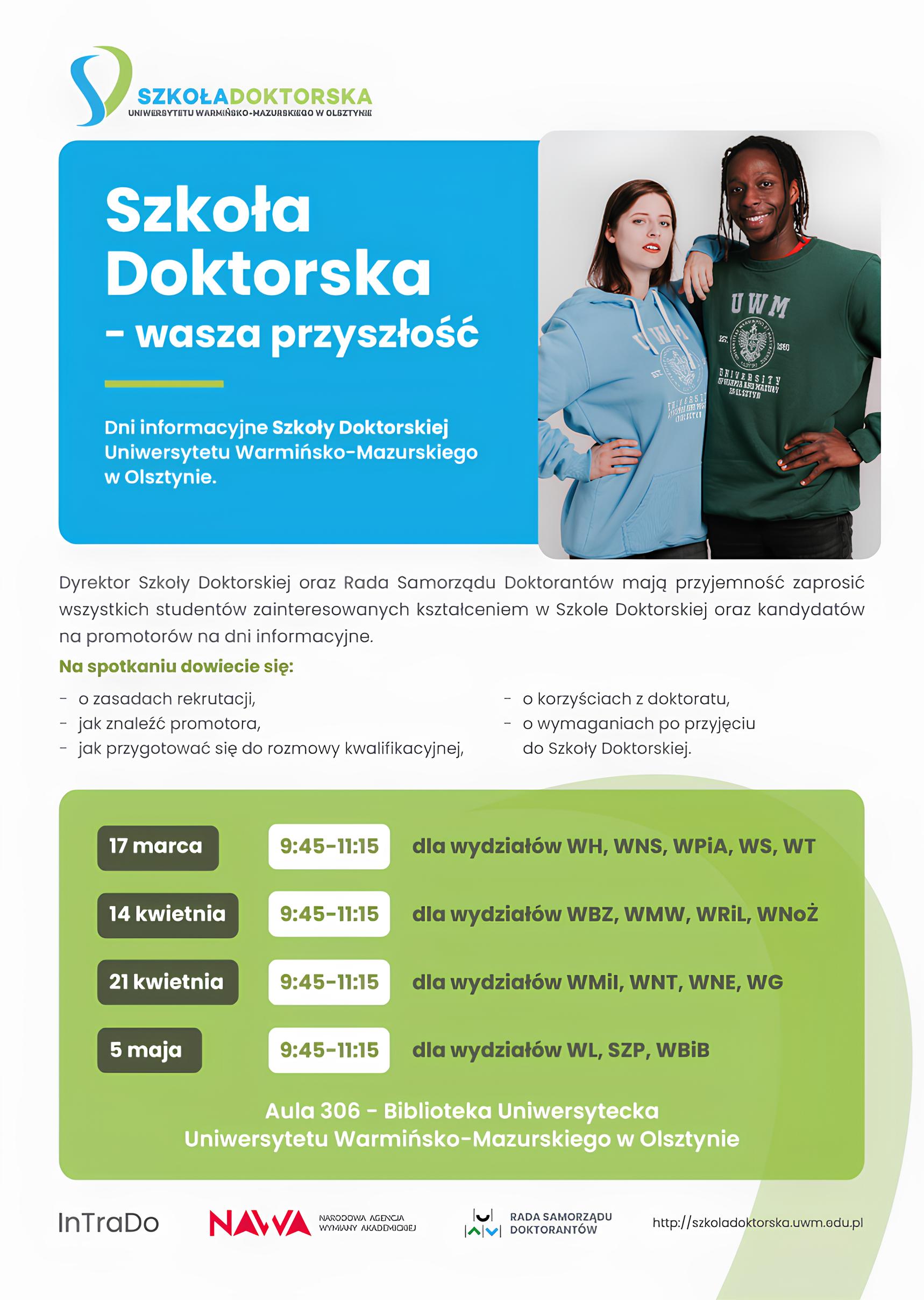 plakat informujący o Dniach Informacyjnych Szkoły Doktorskiej UWM
