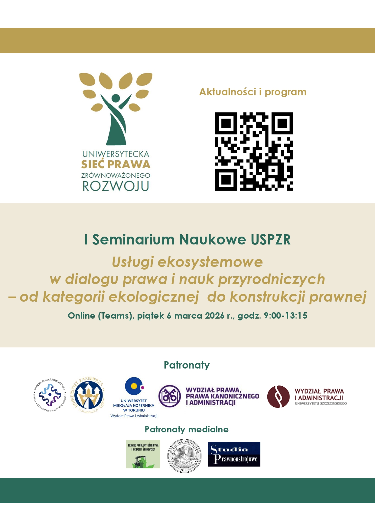 plakat promujący I seminarium naukowe Sieci Prawa Zrównoważonego Rozwoju 