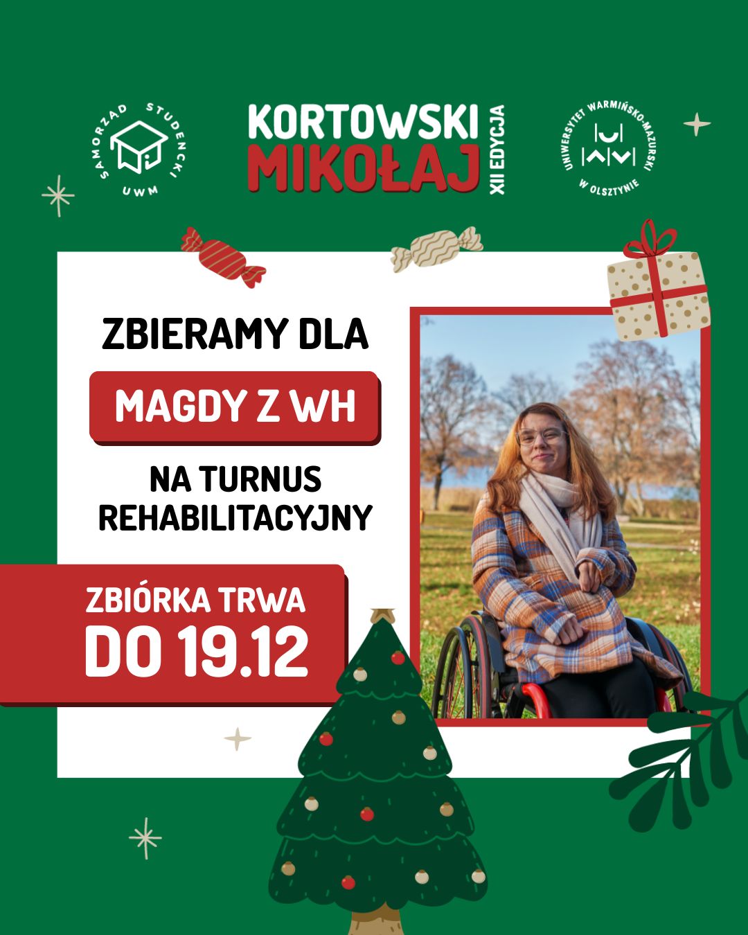 Kortowski Mikołaj - grafika ze zdjęciem dziewczyny i nazwą akcji