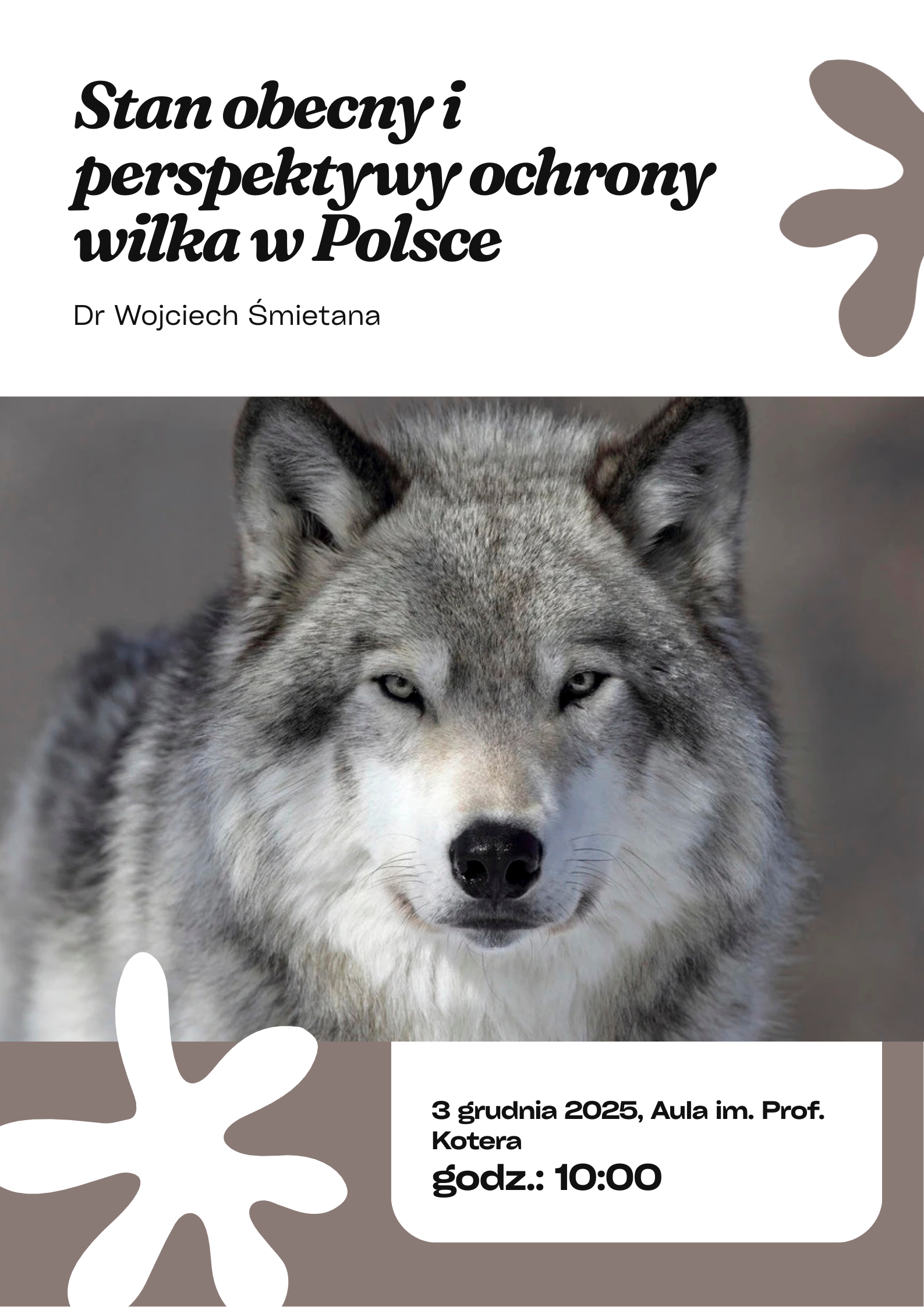 plakat wykładu z wizerunkiem wilka