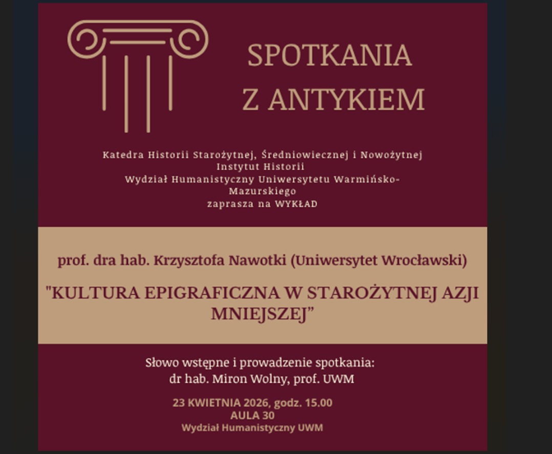 plakat promujący wykład prof. Krzysztofa Nawotki 