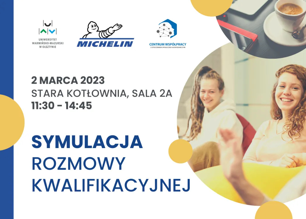 Plakat informacyjny wydarzenia symulacja rozmowy kwalifikacyjnej