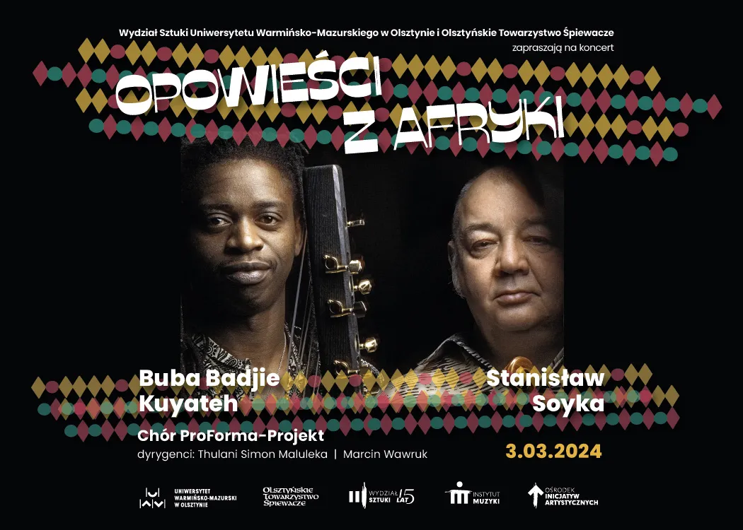 Zdjęcie artystów koncertu Opowieści z Afryki, na ciemnym tle. 