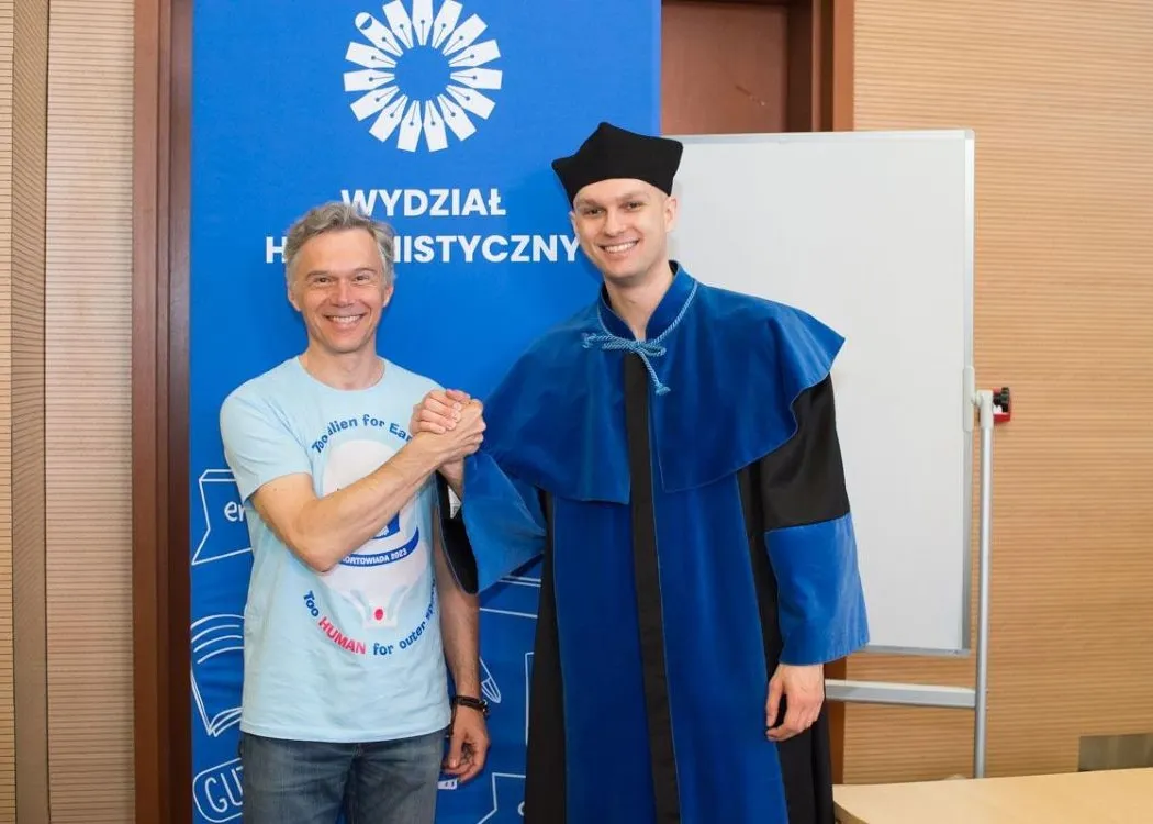 Prof. Mariusz Rutkowski oraz Arkadiusz Dziubak, przewodniczący RWSS Wydziału Humanistycznego