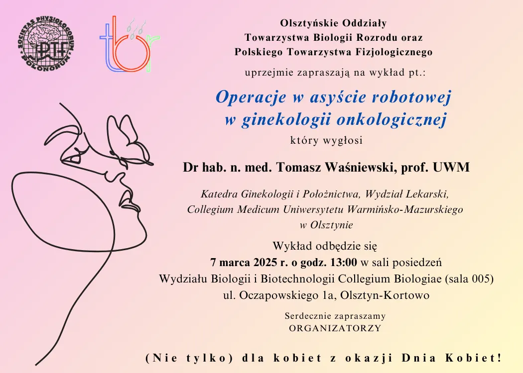 Grafika zaproszenia na wykład o operacjach w ginekologii onkologicznej 