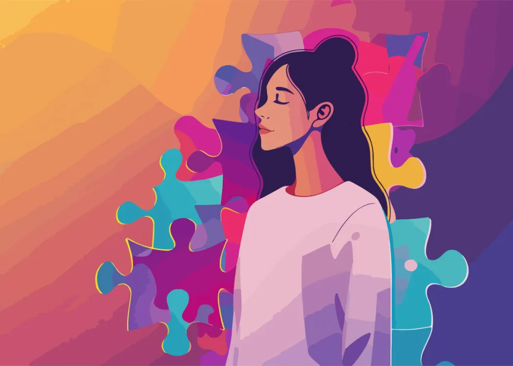 grafika kobieta z puzzlami 