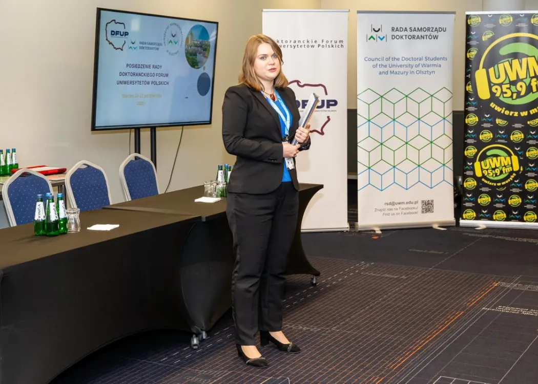 Joanna Paprzycka przemawia do uczestników posiedzenia Rady Doktoranckiego Forum Uniwersytetów Polskich