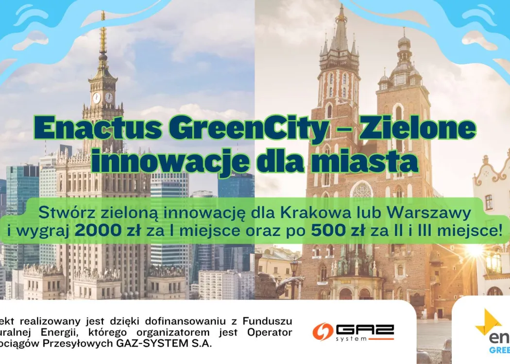 Plakat z nazwą programu przedstawiający w tle budynki symbolizujące Warszawę oraz Kraków