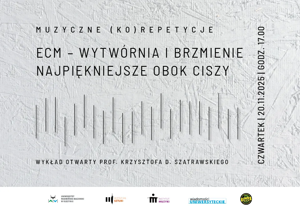 plakat promujący spotkanie ECM - wytwórnia i brzmienie najpiękniejsze obok ciszy 