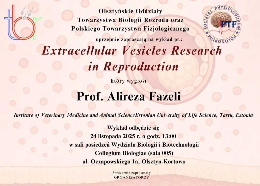 plakat zapowiadający wykład na Wydziale Biologii i Biotechnologii 