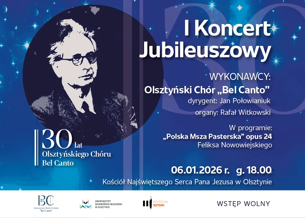 Grafika promująca pierwszy jubileuszowy koncert Olsztyńskiego Chóru "Bel Canto" 