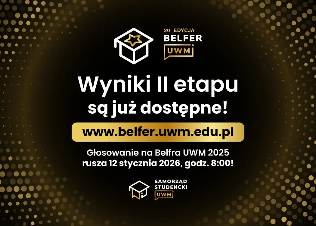 grafika o wynikach II etapu plebiscytu Belfer 2025, adres strony internetowej oraz informacja o tym, kiedy odbędzie się głosowanie w ostatnim etapie