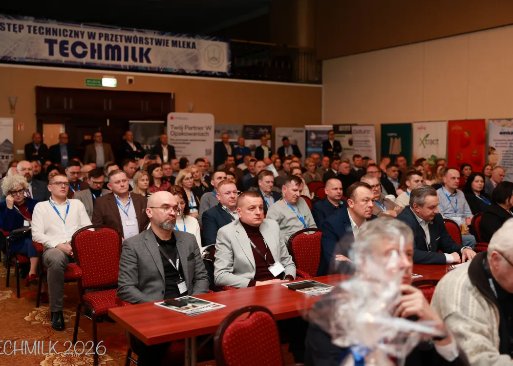 Uczestnicy seminarium Techmilk 2026 siedzą w sali, w której odbywało się w seminarium 