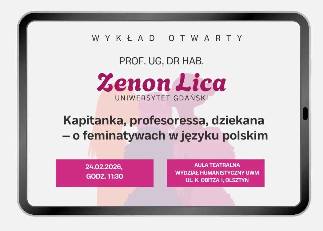 grafika promująca wykład otwarty w ramach Dnia Języka Ojczystego na UWM 