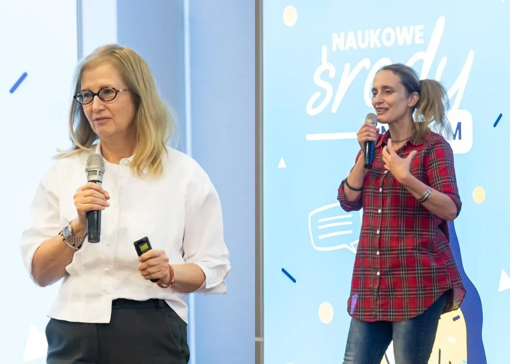 Prof. Przybyłowicz i dr Obara-Gołebiowska podczas wykładu z cyklu Naukowe środy na UWM