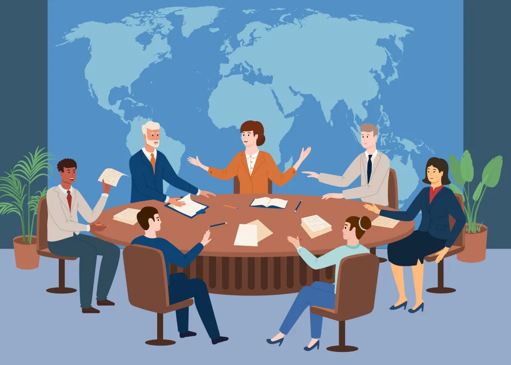 Grafika ilustrująca spotkanie polityków przy okrągłym stole 