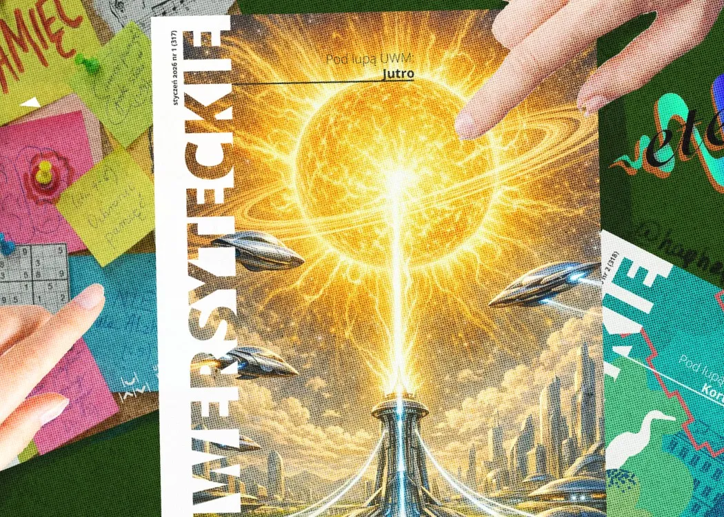 plakat promujący spotkanie z redakcją "Wiadomości Uniwersyteckich" 