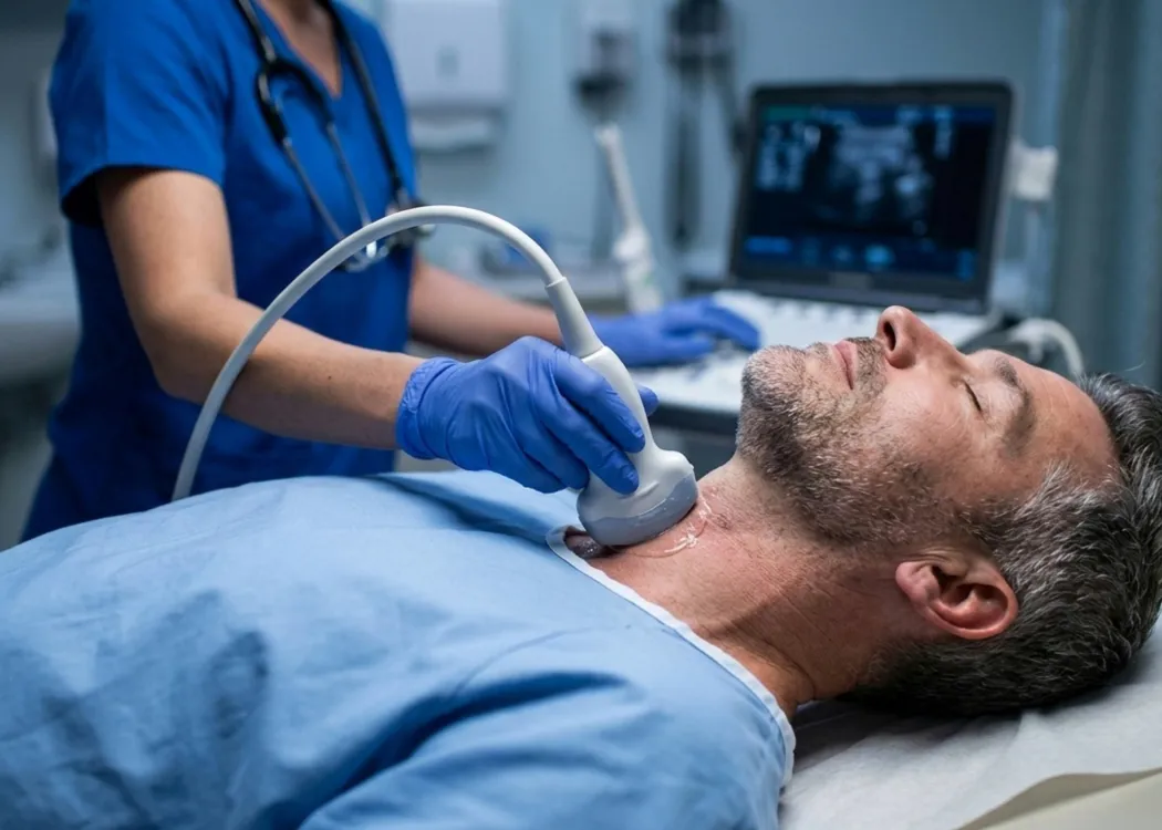 Badania usg tarczycy u leżącego mężczyzny, fot. pixabay.com