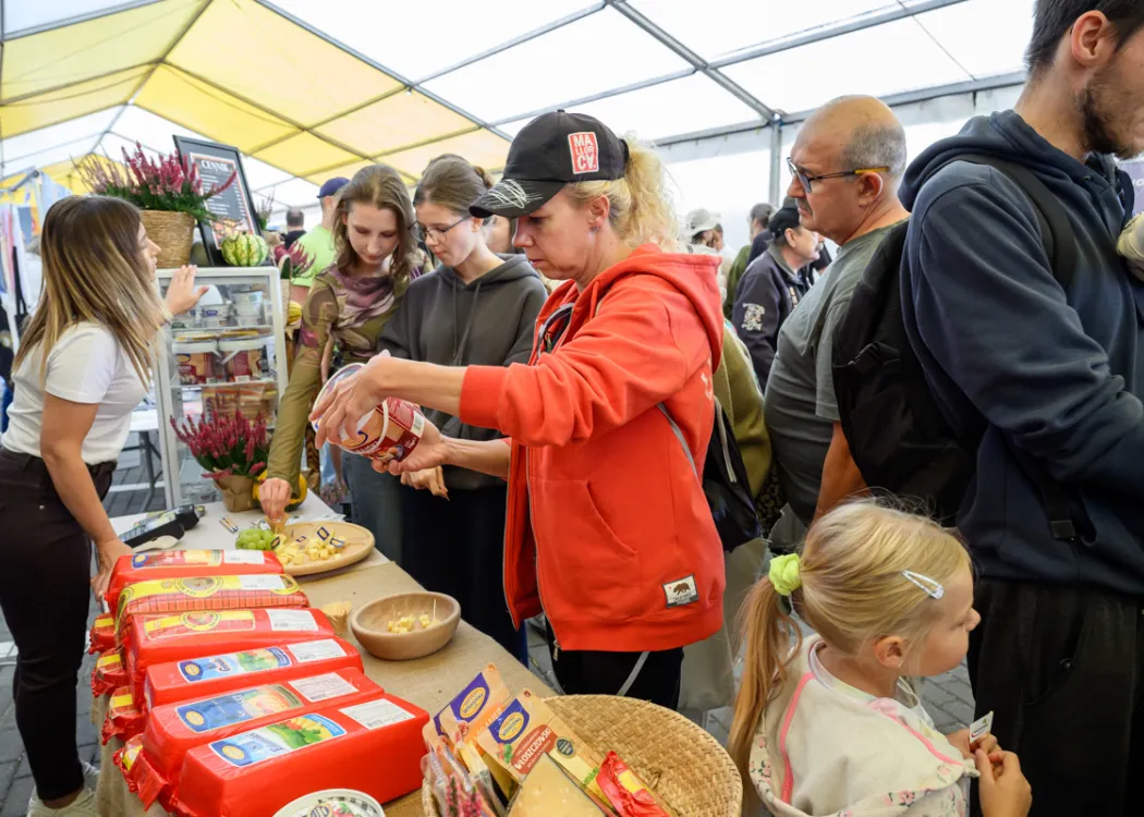 11. Święto Sera: uczestnicy degustują przy stoisku 