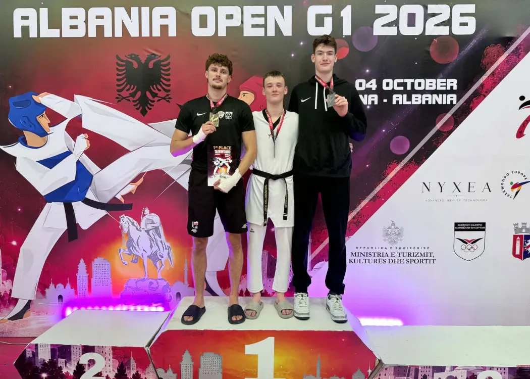 Szymon Piątkowski, Mateusz Chrzanowski i Zbigniew Jabłoński na podium zawodów Albania Open 2026