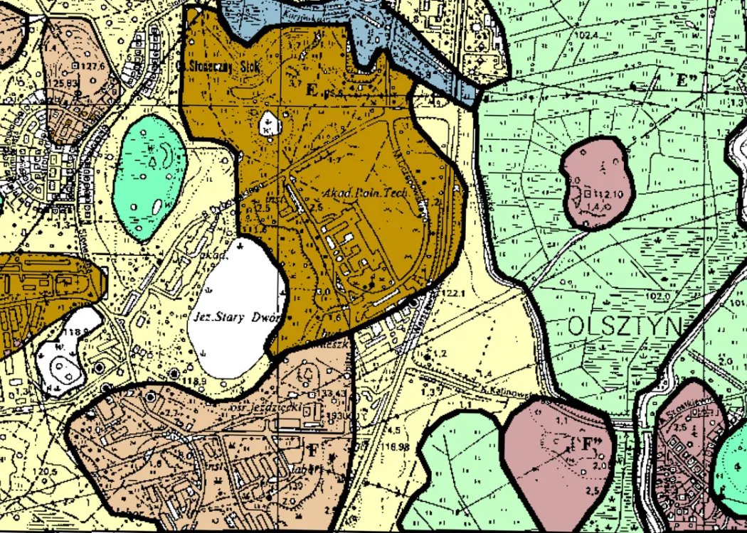 Mapa geologiczna z fragmentem Olsztyna z Kortowem