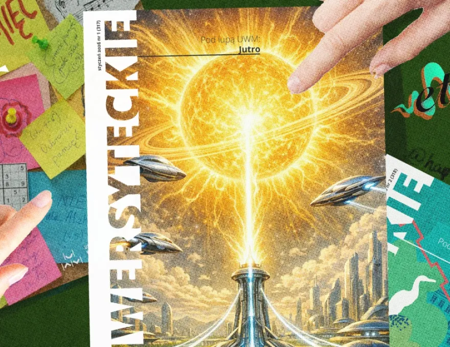 plakat promujący spotkanie z redakcją "Wiadomości Uniwersyteckich" 