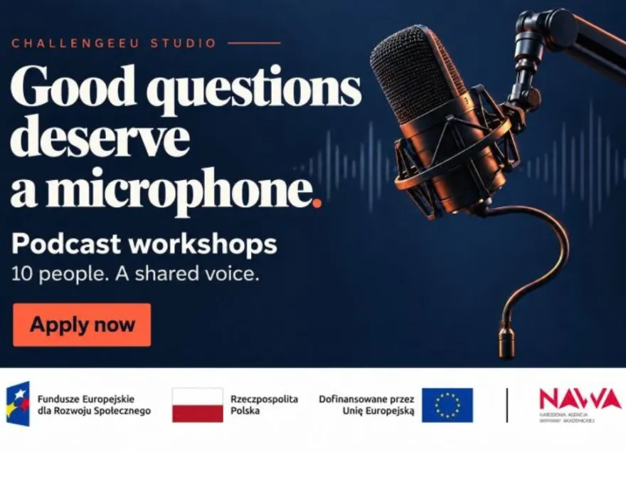 Grafika promująca warsztaty podcastowe