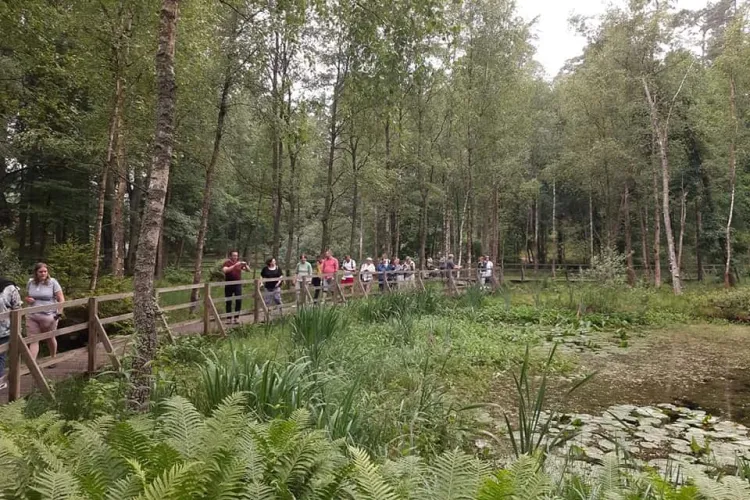 uczestnicy konferencji na spacerze w arboretum