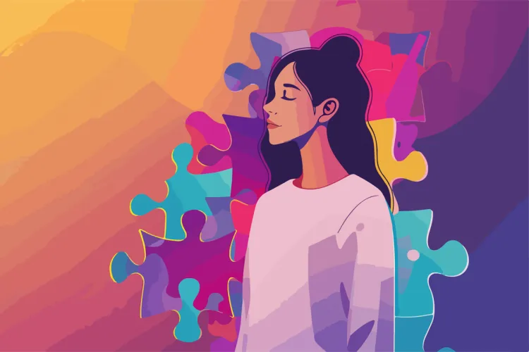 grafika kobieta z puzzlami 