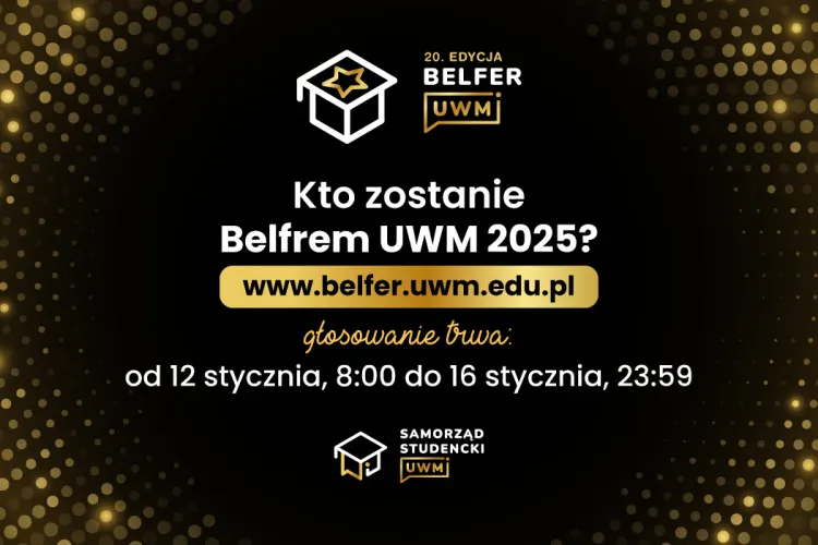 Grafika z napisem Kto zostanie Belfrem UWM 2025?
