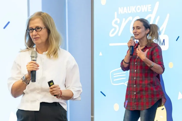 Prof. Przybyłowicz i dr Obara-Gołebiowska podczas wykładu z cyklu Naukowe środy na UWM