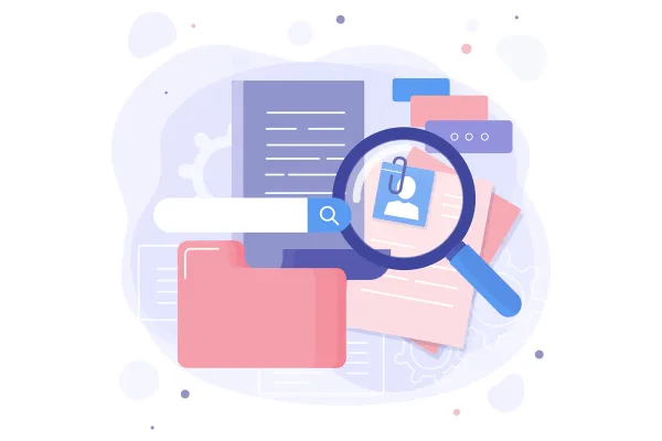 przykładowa grafika ilustrująca dostęp do informacji publicznej, pokazuje lupę i dokumenty 