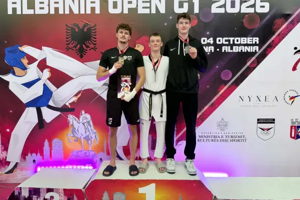 Szymon Piątkowski, Mateusz Chrzanowski i Zbigniew Jabłoński na podium zawodów Albania Open 2026