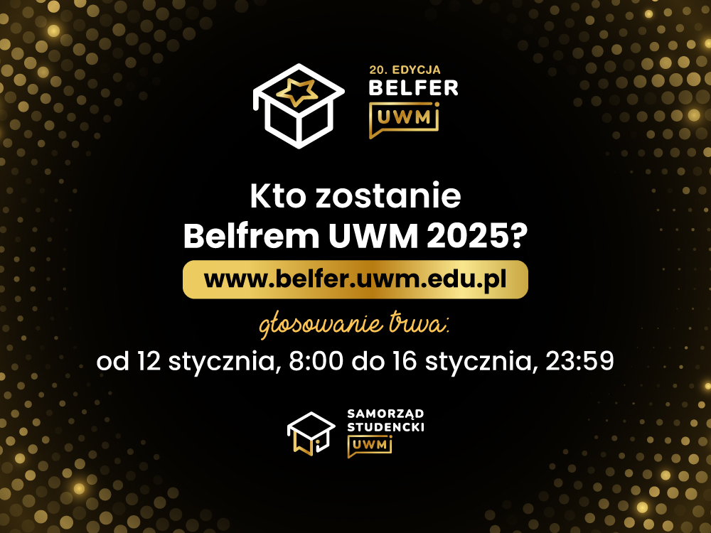 Grafika z napisem Kto zostanie Belfrem UWM 2025?